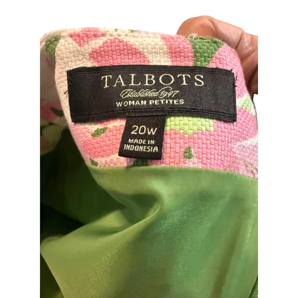 Talbots Womens 20W Floral Pencil Skirt Green Pink Cotton Pique Lined Knee Length - Picture 3 of 4